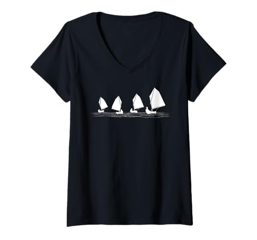 Damen Dinghy Boot Opti Segeln Rennen T-Shirt mit V-Ausschnitt