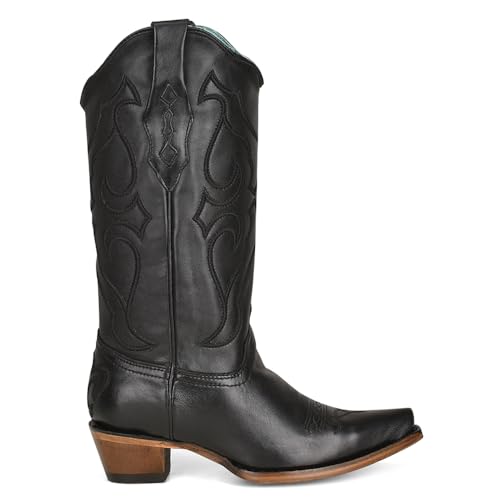 CORRAL LADIE'S BLACK MATCHING STITCH PATTERN & INLAY PULLSTRAPS SNIP TOE, SNIP TOE, LEATHER SOLE, WESTERN, Z5072