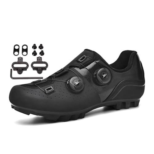 JiuQing Zapatillas De Ciclismo De Montaña para Hombre para Interior Y Exterior con Calas SPD De 2 Tornillos para Andar En MTB,Negro,43 EU