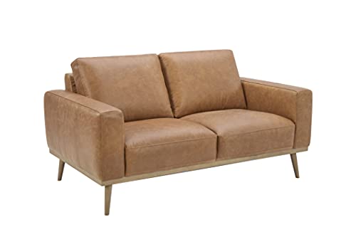 Amazon Brand – Rivet Modern Leather Loveseat Sofa Couch with Wood Base, 63.4"W, Cognac Amazon Brand – Rivet Modern Leather Loveseat Sofa Couch with Wood Base, 63.4"W, Cognac