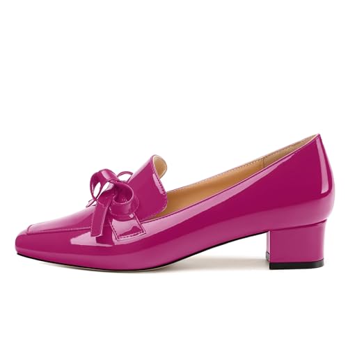 Image of Womens Loafer with Heel, Comfortable Chunky Heels for Women, Loafers Shoes with Bowknot Womens Bunion Dress Shoes