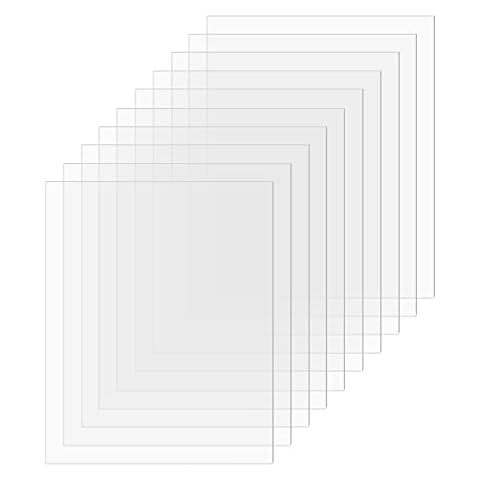 SimbaLux Acrylic Sheet Clear Cast Plexiglass 8” x 10” 0.04” Thick (1mm) Pack of 10 Transparent Plastic Plexi Glass Board with Protective Paper for Photo Frame Replacement, DIY Display Projects, Craft Cover