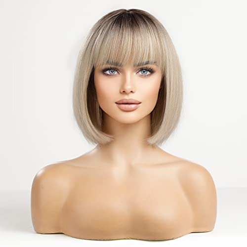 HAIRCUBE Long Straight Wigs for Women Synthetic Hair Wig with Neat Fringe for Daily Use or Cosplay (Bleach Blonde) - Image 3