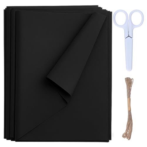 72 Hojas Papel de Seda para Envolver Regalos, Papel de Regalo, 70x50 cm, Papel de Seda Negro para Envolver Regalos, Decoración Artesanal Diy, Viene con 10 Metros Cordel y Tijeras