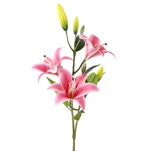 Fiori artificiali, bouquet da sposa per feste, bouquet da sposa, fiori di lilium brownii in seta, oggetti di scena fotografici, per tavolo del soggiorno (rosso rosa)