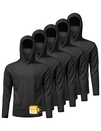 Image of 5 Pack Men's UPF 50+ Sun Protection Hoodie Shirts Long Sleeve Shirts Quick Dry Lightweight for Running Workout Hiking Fishing