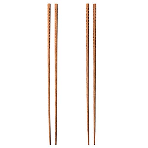 RV77 Wooden Cooking Chopsticks, Extra Long Anti-Slip Wooden Chopsticks, Reusable for Noodles Frying Hotpot Extra Long Kitchen Chop Sticks Brown 2 Pairs (Size:42cm)