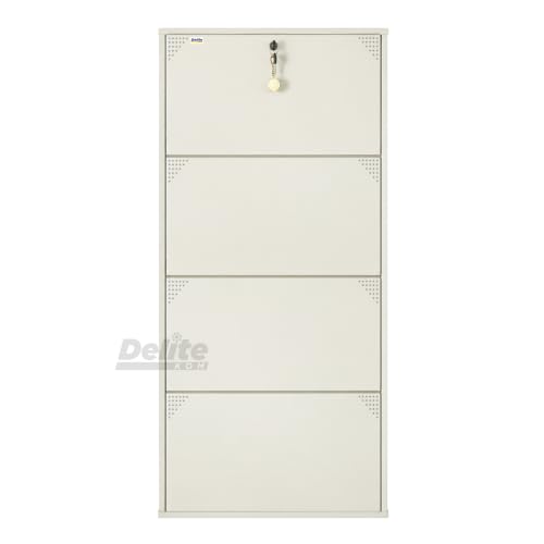 Image of DELITE KOM AIRO 24 inch 8 Shelf Double Decker Metal Shoe Rack Wall Mount for Home with Lock | Air-Vent Panels Keep Shoes Odour-Free | 24 Shoes /40 Slippers | 1Yr Warranty | 54x24x8 Ivory | DIY