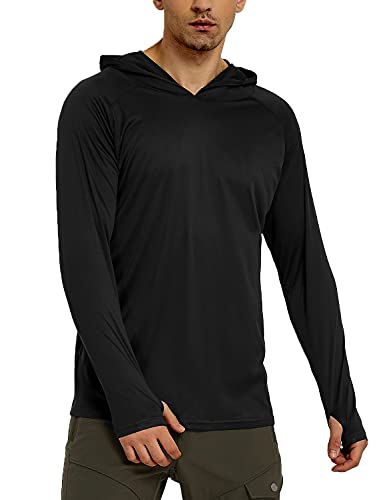 Safort Men's UPF 50+ Sun Protection Hoodie Shirt Long Sleeve Rash Guard SPF Fishing Outdoor UV Hiking Lightweight Shirts, Black, M