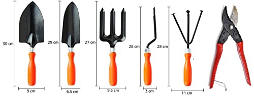 ACHRO Gardening Tool Set of 6 for Home Gardening |Weeder, Rake, Big Trovel, Small Trovel, Fork and Pruner | Comfortable Grip Handle | Rust Free Metal | Digging Tool Set