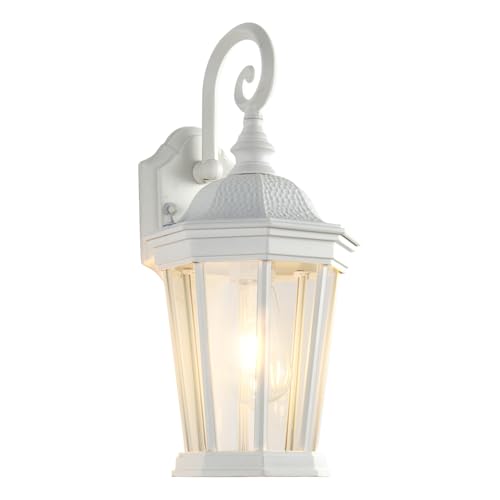 Image of Outdoor Wall Lantern, Waterproof Exterior Wall Light Fixtures, Outdoor Porch Light Fixtures Wall Mount in White Finish with Clear Glass, Aluminum Alloy, 60W
