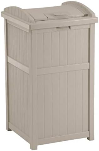 Suncast 33 Gallon Trash Hideaway Easy Assembly Durable Plastic Garbage Container with Wood Look Design, 1 Beige and Brown (2 Pack)