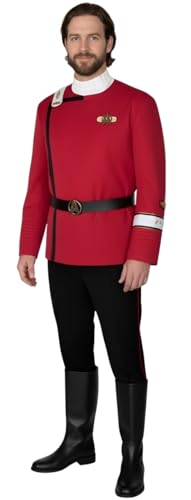 TWOK II-VI Wrath Of Khan Uniform Costume & Pants Star Fleet Outfit With Magnetic Badge And Leather Belt (XL)