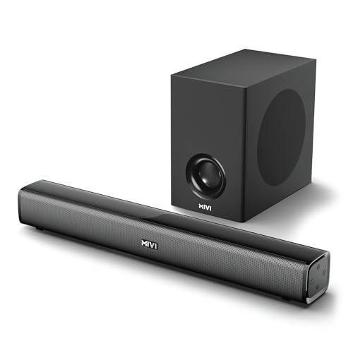 Mivi Nex 100 Soundbar [New Launch], 90W 2.1 Channel Single Soundbar with Powerful Subwoofer and Deep Bass, Nex PowerStage Audio, Signature Sound, Bluetooth v5.3