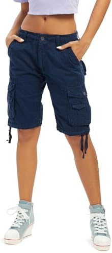 LANESRA Women’s Cargo Shorts Casual Cotton Drawstring Loose Fit Outdoor Hiking Short with Multi-Pockets