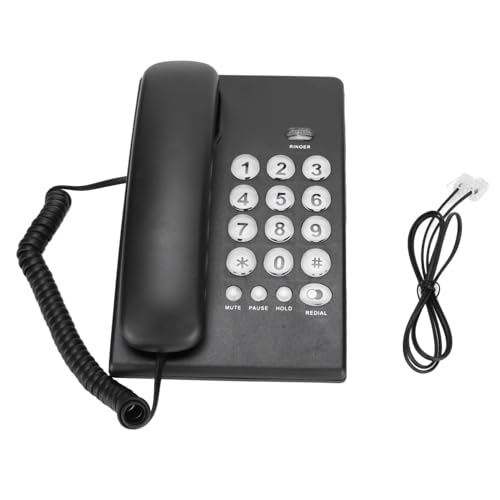 Desktop Festnetz für Senioren, Große Tasten und Schnurgebundenes Telefon für Heimhotel und Büro (einfaches Design) (Schwarz)