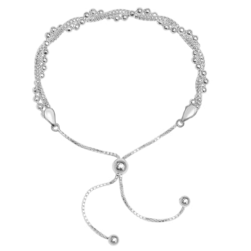 Image of TRUESILVER ACPL 925 Sterling Silver Sliding Bolo Bracelets for Women | BIS Hallmarked Fancy Link Rolo Design Bracelet | Adjustable Slider Chain Bracelet Gift for Birthday Anniversary Wedding