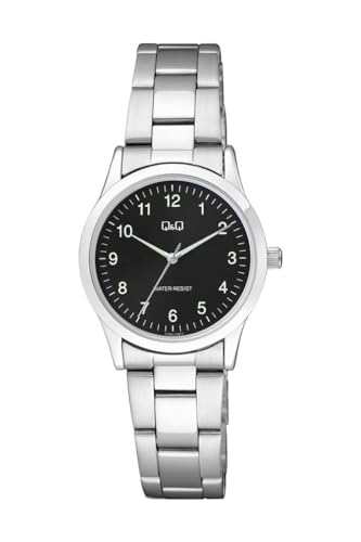 Q&Q Damen-Uhr Edelstahl Gliederarmband Datum 3 Bar Analog Quarz (silberfarbig schwarz)