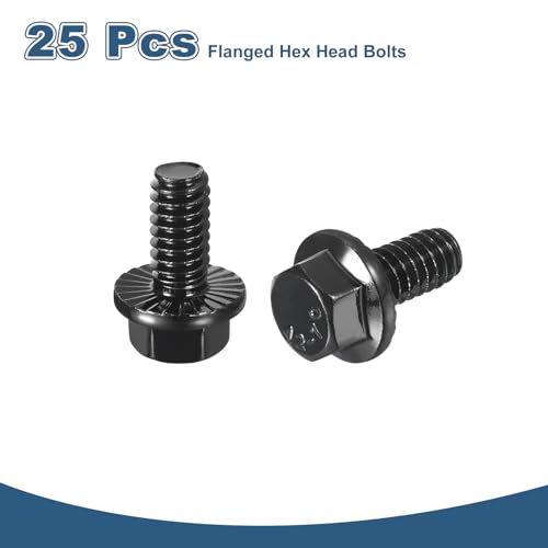 Image of uxcell 25Pcs 1 /4-20 x 1 /2 inch Flanged Hex Head Bolts, 304 Stainless Steel Flange Hexagon Screws, Flange Hex Drive Screws 5.8 Grade for Machinery Industry Home Appliances, Black