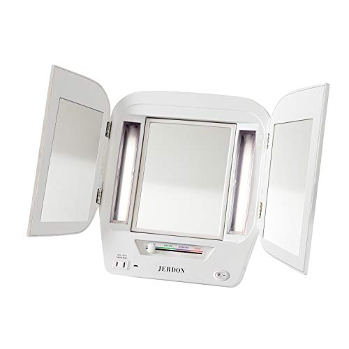 JERDON LED Makeup Mirror - Trifold, 5X-1X Magnification, White