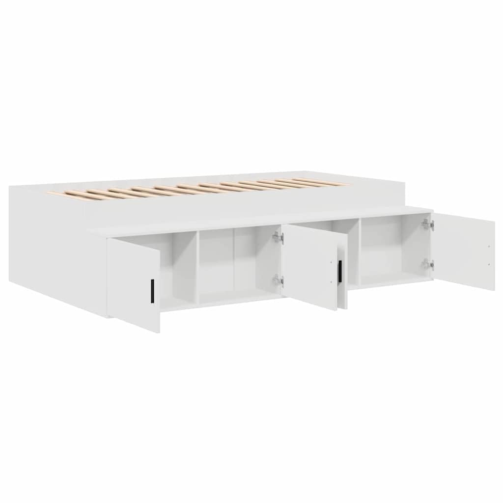vidaXL Bettrahmen mit Schubladen Weiß 90 x 200 cm Holzwerkstoff, Stylische Schlafzimmermöbel, rechteckiger Bettgestell, Moderne Plattformbetten, geräumige Aufbewahrung, Stabiler Schlafkomfort