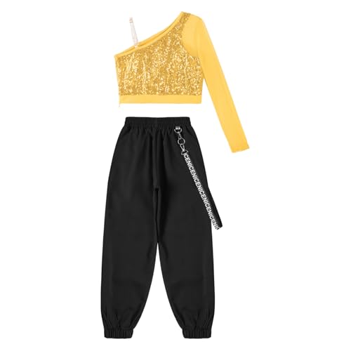 JEYPINMI Girls 2 Piece Jazz Street Dance Outfit Hip Hop Clothes Crop Top with Jogger Pants Set Tracksuit3