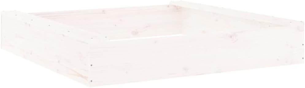 'vidaXL Sandbox with Seats for Kids - Bottomless Outdoor Sand Pit in White - Strong Pine Wood Sandbox - Hand-eye Coordination Play Area