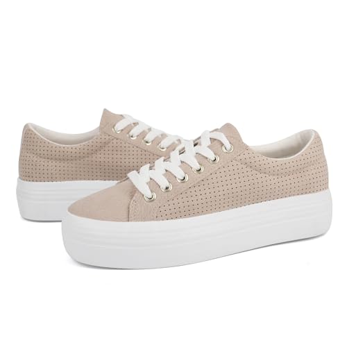 Image of JABASIC Women Lace Up Platform Sneakers Comfortable Casual Fashion Sneaker Walking Shoes