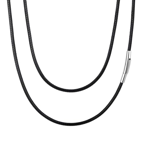 VNOX Leather Necklace Cord for Men Women - 2MM/3MM Waterproof Braided Leather Necklaces String with Silvering Snap Clasp, Black Choker Woven Wax Rope Chain for Pendant Collar,16/18/20/22/24 Inches