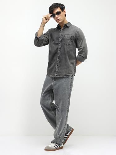 Image of Urbano Fashion Men's Regular Fit Full Sleeve Washed Denim Shirt