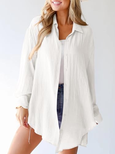 Saodimallsu Womens Oversized Button Down Shirts Long Sleeve Irregular Hem Blouse Tops2