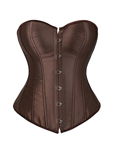 Women's Lacing Corset Top Satin Floral Boned Overbust Body Shaper Bustier Sexy Waist Push Up Shapewear Lingerie