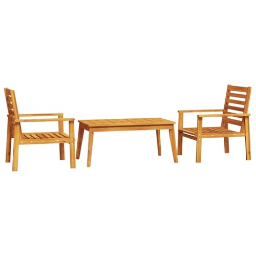pokgdf Salon de jardin 3 pièces en bois massif d'acacia pour jardin et terrasse - Élégant salon de détente en bois d'acacia massif avec table et bancs