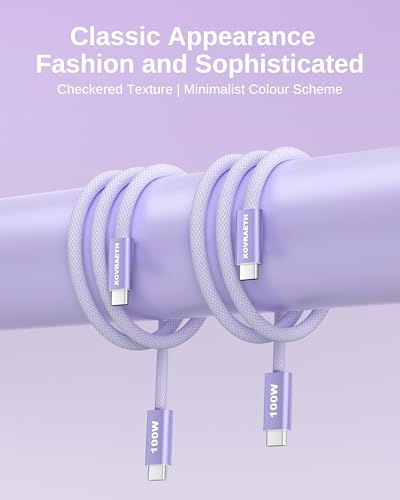 Image of USB C to USB C Cable, 10ft, 100W PD 5A Fast Charging Cord, Aluminum Connector & Nylon Braided Type C Charger Cord for iPhone 17 /16 /15, MacBook Air /Pro, iPad Pro, Samsung S25 /S24 /S23, Pixel 10(Purple)