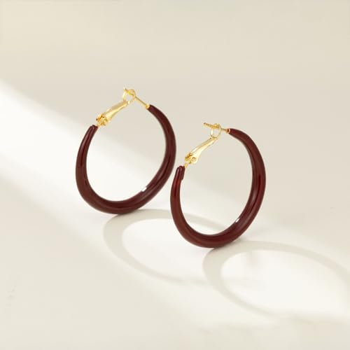 Ancora Red Hoop Earrings for Women Trendy 18K Gold Plated Minimalist Vintage Huggie Burgundy Hoop Earrings Hypoallergenic Sterling Silver Post Dainty Jewelry Gifts for Women Mother Daughter4