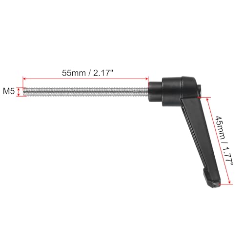 Image of uxcell Adjustable Clamping Lever Handle M5 x 55mm Metric 304 Stainless Steel Male Threaded Stud Hand Knobs Push Button Ratchet Rotating Screw Handles Bolts with Locking Lever Black