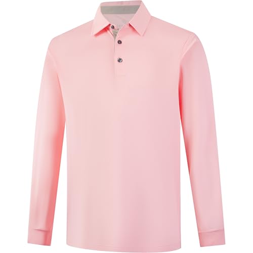 Image of Mens Golf Shirt Long Sleeve Moisture Wicking Dry Fit Performance Solid Pique Collared Golf Polo Shirts for Men