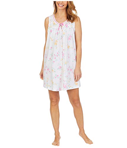 Carole Hochman Soft Jersey Sleeveless Short Gown White Multi Floral XL
