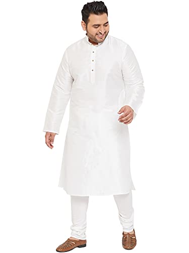 Image of VASTRAMAY Men Plus Size Silk Blend Kurta Pyjama Set | Mandarin Collar Full Sleeve Kurta with Drawstring Pyjama | Festive Ethnic Wear