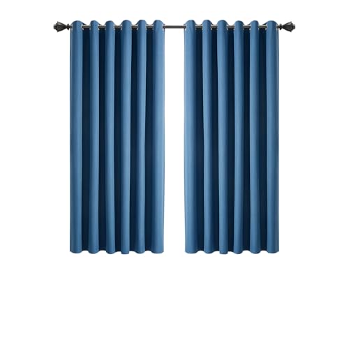 INSPIRE HOMEWARE 100% Blackout Curtains for Bedroom 46x54 Blue Linen Curtains Super Soft & Energy Saving Thermal Insulated Eyelet Curtain 2 panels with Matching Tiebacks