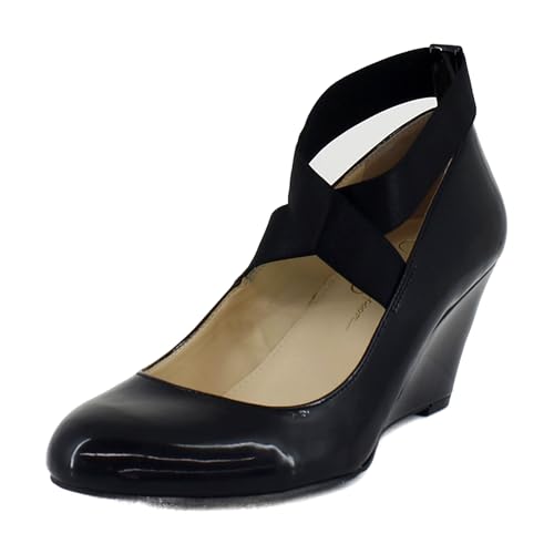 Jessica Simpson Women's Saedra Dress Wedge Pump, Black Patent, 7.5