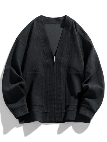 Men's Vintage Zipper Cardigan Sweater Business Simple Zipper Loose Cardigans2