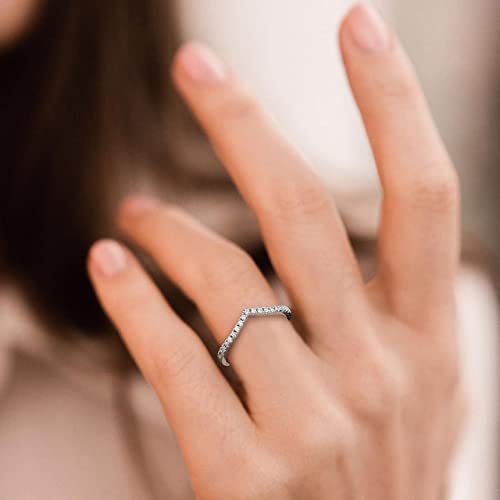 Bestyle Simple Sterling Silver Band Ring Wishbone Ring Full Cubic Zirconia Ring for Women, Love/Lucky Statement Promise Engagement Wedding Eternity Ring Stackbale, Size 4-123