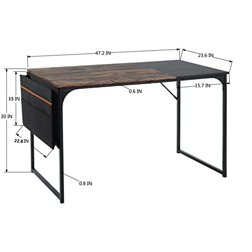 Homy Casa Inc 47 Inch Study Storage Bag Space Saving For Home Office, Modern Simple Style Pc Metal Frame Computer Desk, Writing Table, Brown, Black #TOP2