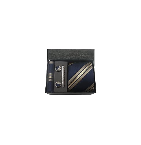 Image of Striped Plaid Polka Dot Mens Tie Formal Necktie Pocket Squares Ties Clips Cufflinks Classic for Men Set