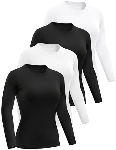 Dalavch 4 Pack Women’s Long Sleeve Basic Shirts Crew Neck Slim Fitted Compression Gym Workout...