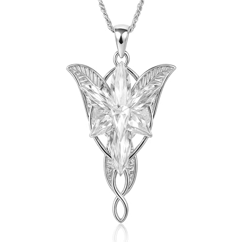 925 Sterling Silver Arwen Evenstar Necklace, Elvish Pendant Necklace with 5A Cubic Zirconia, Elven Jewelry Gift for Women, 1.18x1.97 Inches