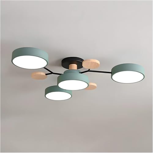 ZBELLO Ceiling Light, Modern Semi Flush Mount Ceiling Light,Nordic Wood Ceiling Light with Acrylic LED Shade,Acrylic, for Bedroom, Living Room, Kitchen（Requires Assembly） (Green-White Light,4 Heads)