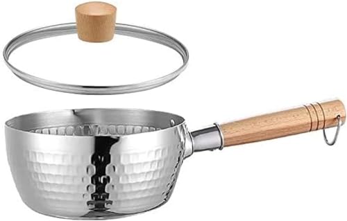 Frying Pot Stainless Steel Saucepan Milk Sauce Pan with Glass Lid, Wooden Handle and Oil Drip Rack, Cooking Tool for Kitchen-20Cm-22cm