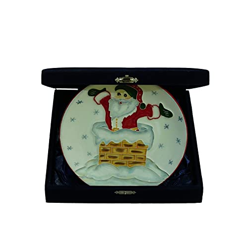 Anka Handcrafts - Christmas Home Decors – Santa in Chimney - Handmade & Handpainted Ceramic Plates with Unique Embossed Surface – w Navy Int. Velvet Case – Christmas for Homes 778